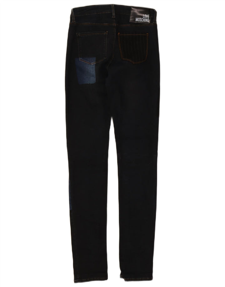 Damskie jeansy Skinny Moschino W26 L31 Granatowe, patchworkowe, bawełniane