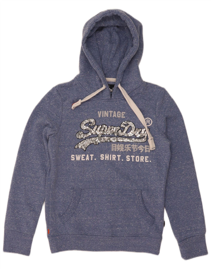 Damski sweter z kapturem Superdry, UK 8, mały, niebieski, nakrapiany poliester
