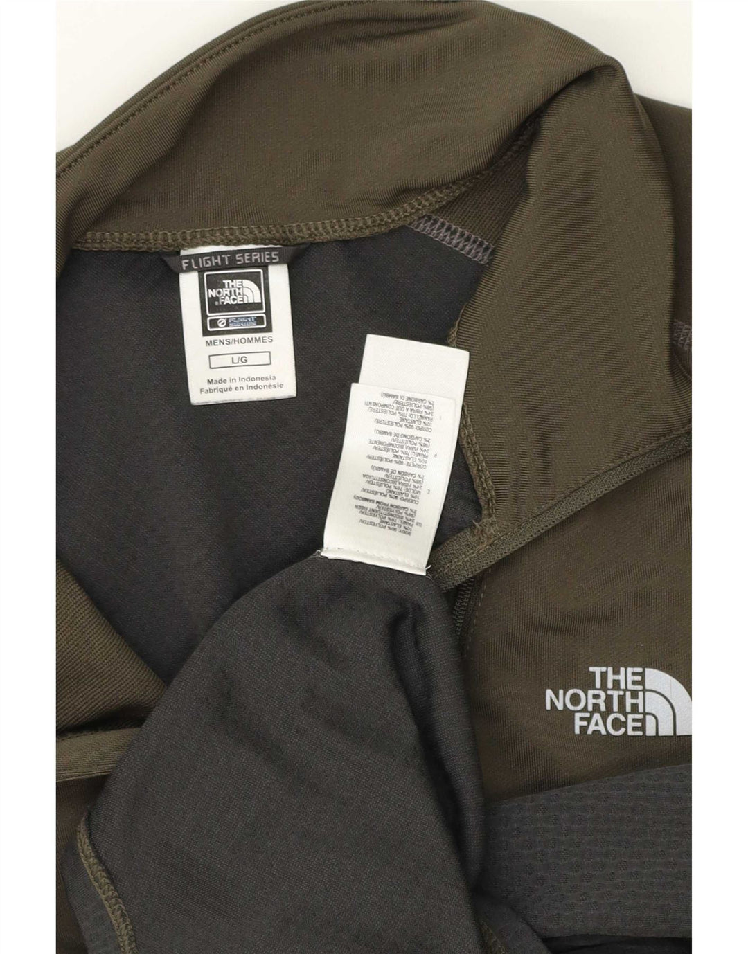 Męski dres The North Face z zamkiem błyskawicznym i dużym nadrukiem w kolorze khaki