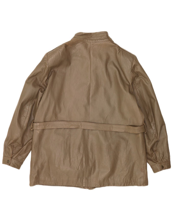 Damska kurtka skórzana w stylu vintage IT 46, duża skóra khaki