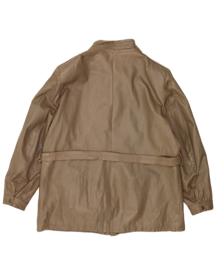 Damska kurtka skórzana w stylu vintage IT 46, duża skóra khaki