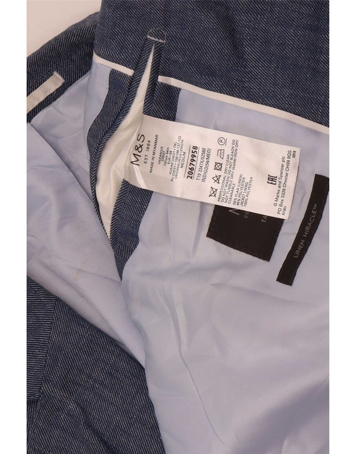 Marks & Spencer Męska marynarka zapinana na 2 guziki UK 54 7XL Niebieska lniana klasyczna