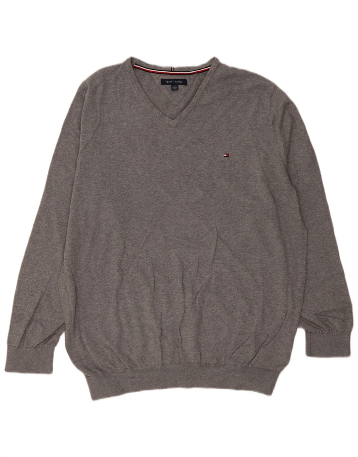Męski sweter TOMMY HILFIGER z dekoltem w kształcie litery V, 2XL, szara bawełna