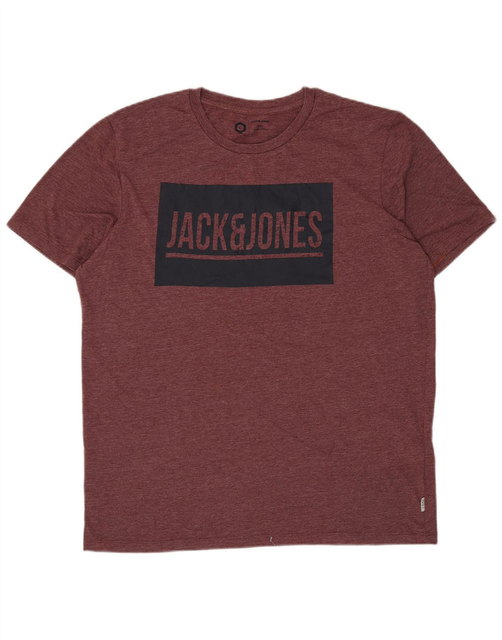 JACK & JONES Mens Graphic T-Shirt Top XL Burgundy Polyester