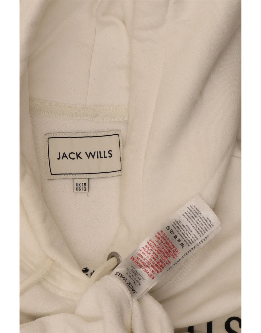 JACK WILLS Damski sweter oversize z kapturem i grafiką, UK 16, duży, biały, bawełniany