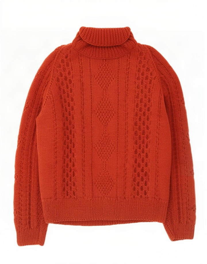 Vintage damski sweter z golfem UK 12 średni pomarańczowy