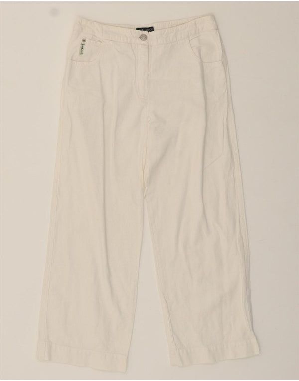 ARMANI Womens Loose Fit Cropped Trousers UK 8 Small W26 L23 White Linen