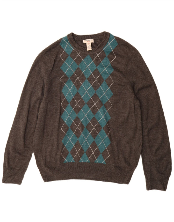 Męski sweter z wycięciem pod szyją Dockers, średnioszary, Argyle/Diamentowy akryl