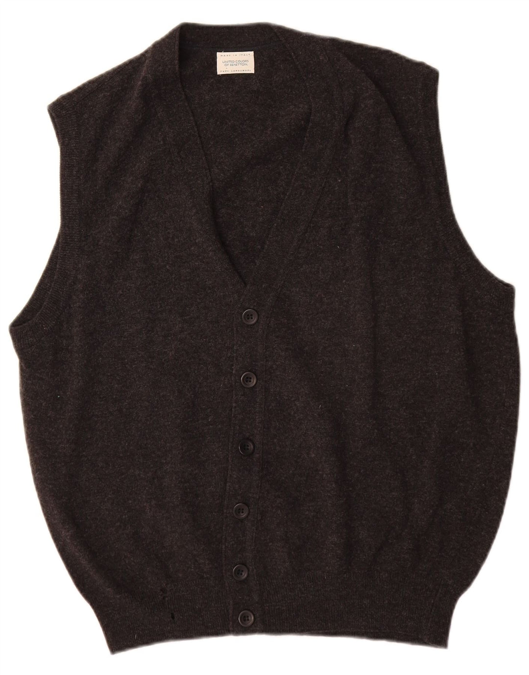 Męski sweter rozpinany Benetton bez rękawów, średnioszary, z dziewiczej wełny