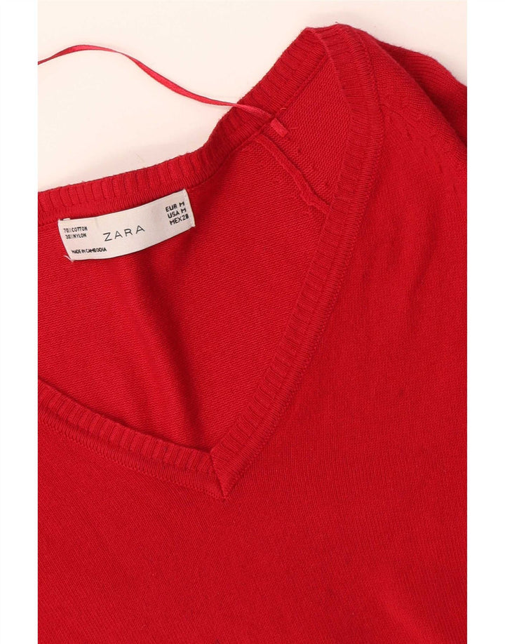 Sweter damski Zara z dekoltem w kształcie litery V, UK 12, średni czerwony, bawełniany