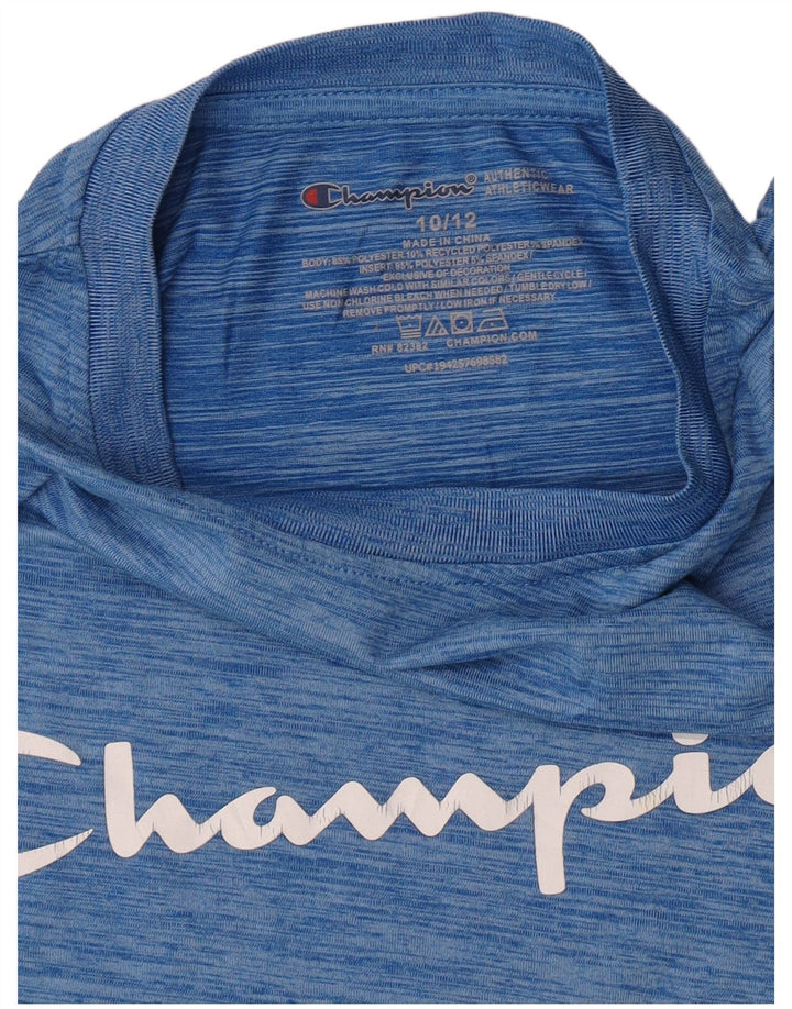 Chłopięcy T-shirt z grafiką Champion, 10-11 lat, niebieski, nakrapiany poliester