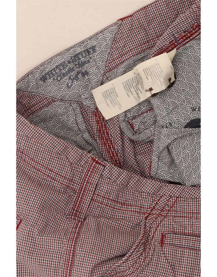 Męskie spodenki chino WHITE STUFF W34, duże, czerwone, bawełniane w kratkę