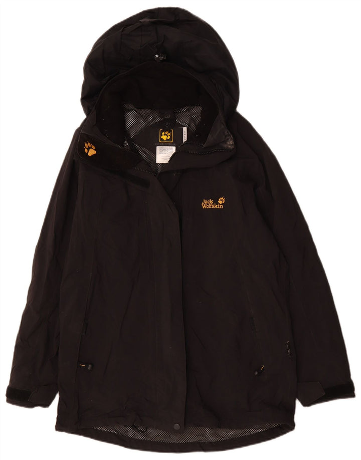 Damska kurtka przeciwdeszczowa JACK WOLFSKIN oversize z kapturem UK 8, mała czarna