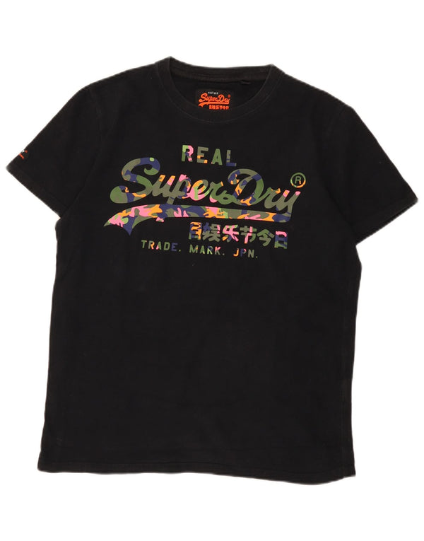 Superdry Womens Graphic T-Shirt Top UK 16 Large Black Cotton