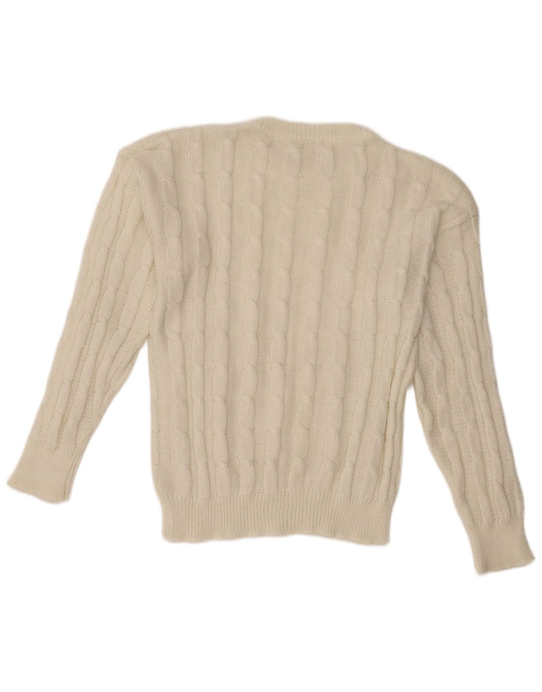 Sweter damski VINTAGE z okrągłym dekoltem UK 14, średnia biała wełna