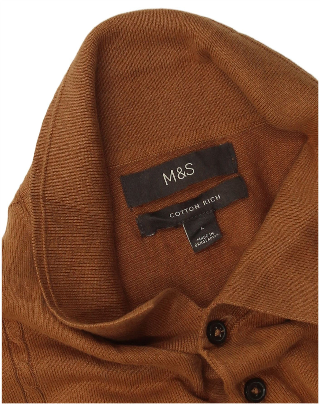 Marks & Spencer Męski sweter polo, duży, brązowy, bawełniany