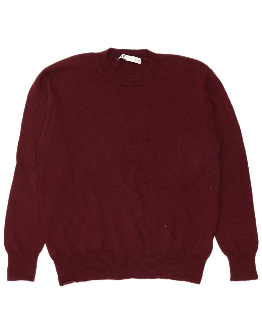 Męski sweter ZARA z okrągłym dekoltem, mały, bordowy, wełniany
