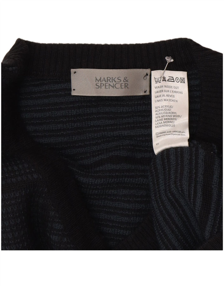 Marks & Spencer Męski sweter z dekoltem w kształcie litery V, XL, granatowy, akrylowy w kratkę