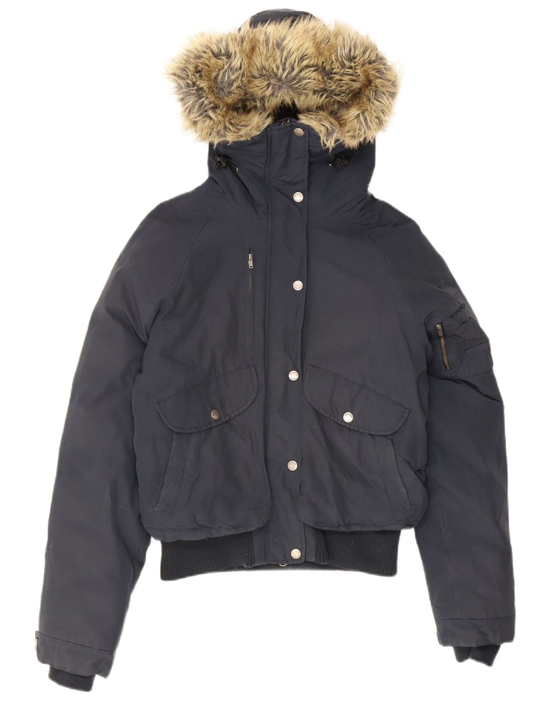 Damska ocieplana kurtka z kapturem Woolrich UK 12 Średni granatowy, bawełniany