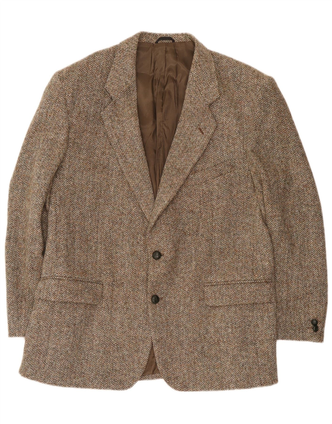 Męska marynarka zapinana na 2 guziki Harris Tweed UK 44 XL Brązowa wełna