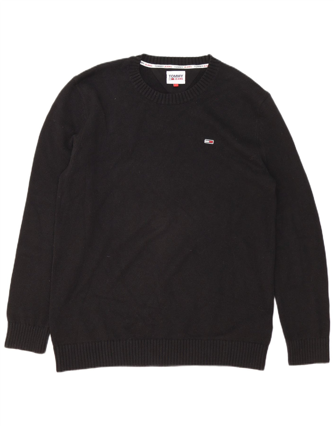 Męski sweter z okrągłym dekoltem Tommy Hilfiger, duży, czarny, bawełniany