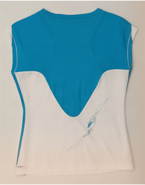 Damska koszulka Adidas Climacool Top UK 18 XL Biały poliester z blokami kolorów