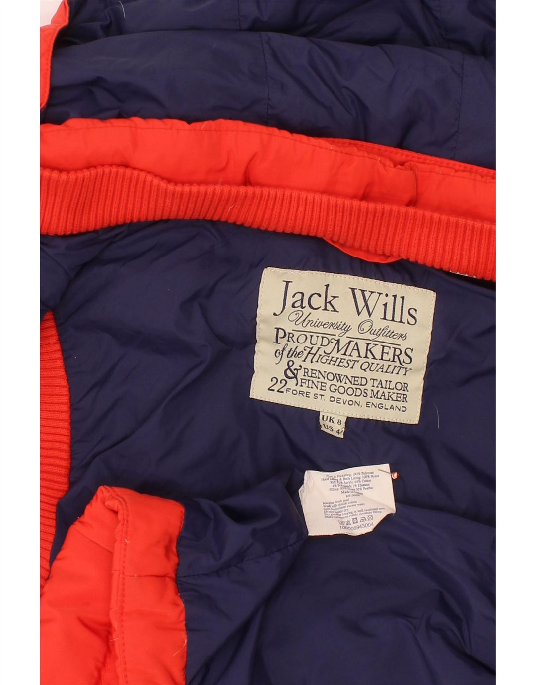 Damska wyściełana kamizelka z kapturem JACK WILLS UK 8, mała, czerwona, poliester