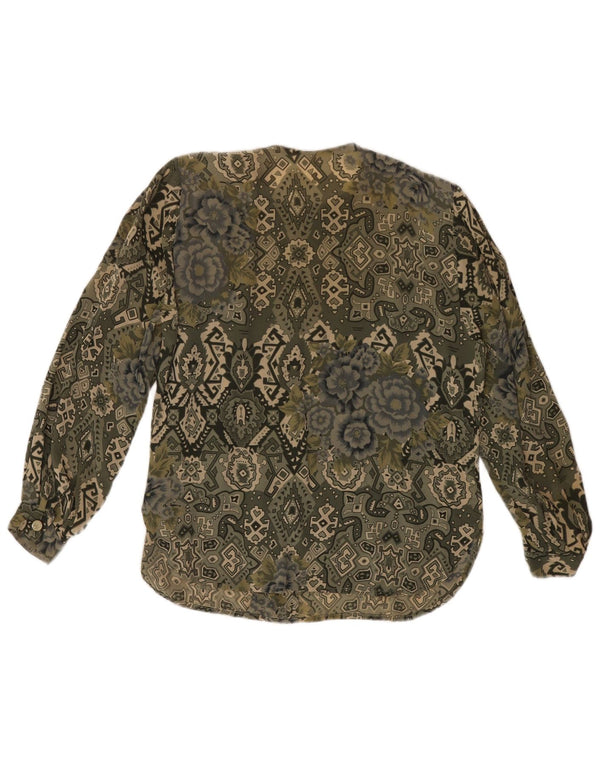 Damska bluzka koszulowa w stylu vintage UK 16, duża, khaki, geometryczna