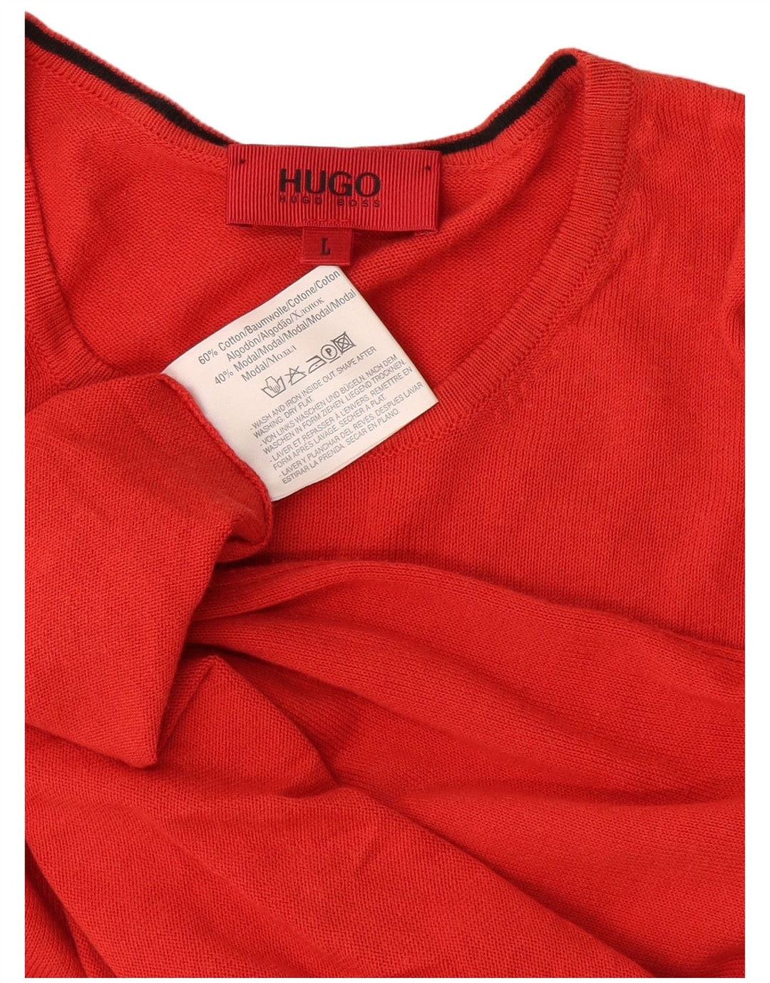 Męski sweter z okrągłym dekoltem Hugo Boss, duży, czerwony, bawełniany
