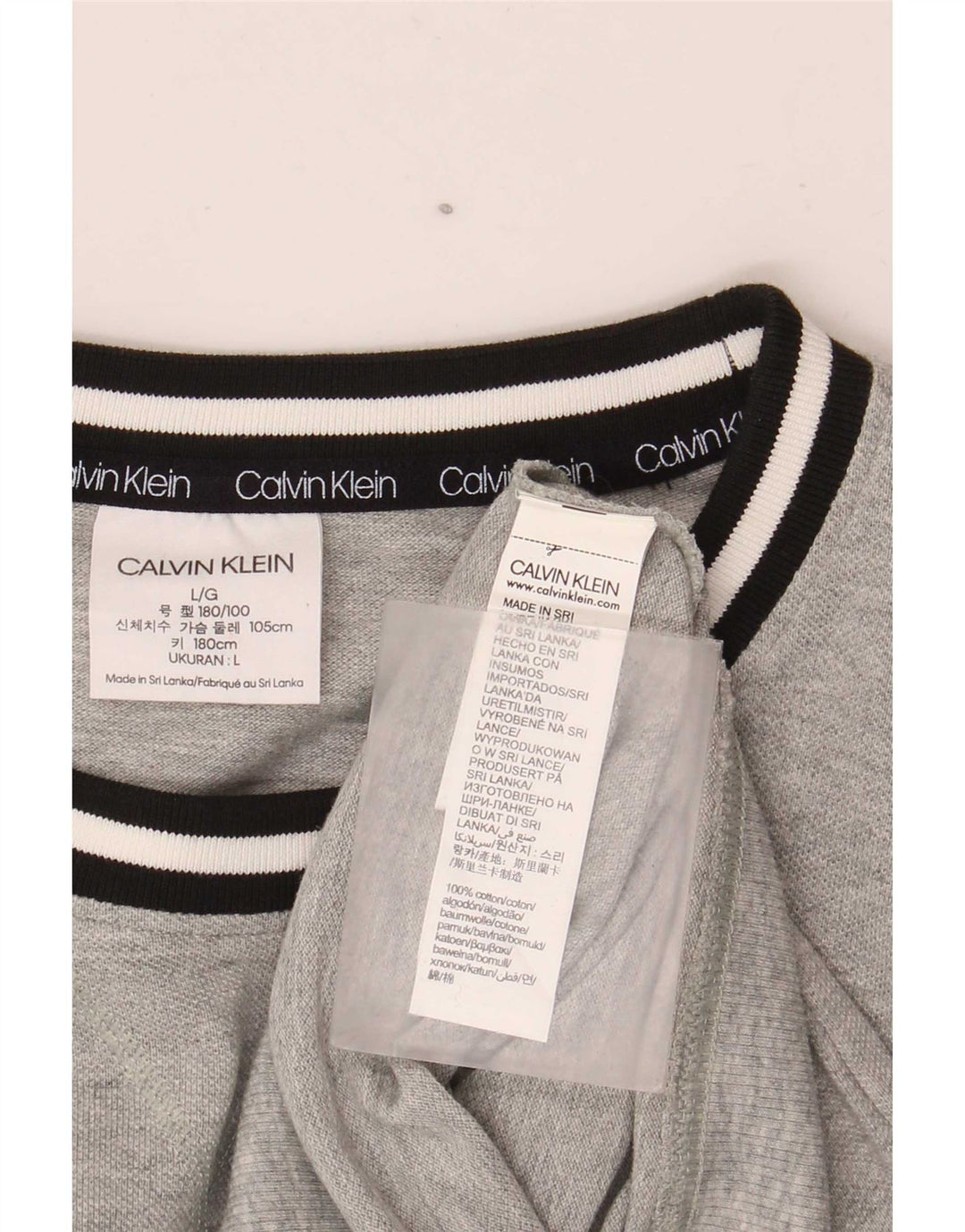 Męski sweter Calvin Klein z okrągłym dekoltem i dużymi szarymi paskami
