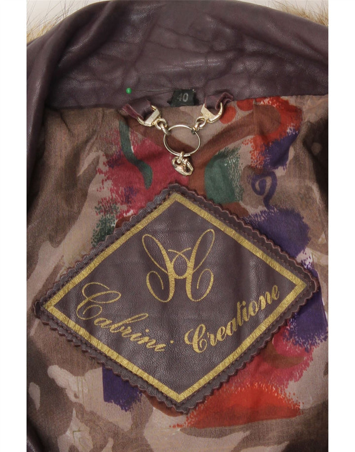 Damska kurtka skórzana Cabrini z kapturem, oversize, EU 40, średnia fioletowa skóra