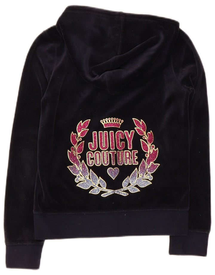 JUICY COUTURE Dziewczęcy sweter z kapturem i zamkiem błyskawicznym, 9-10 lat, granatowy, bawełniany