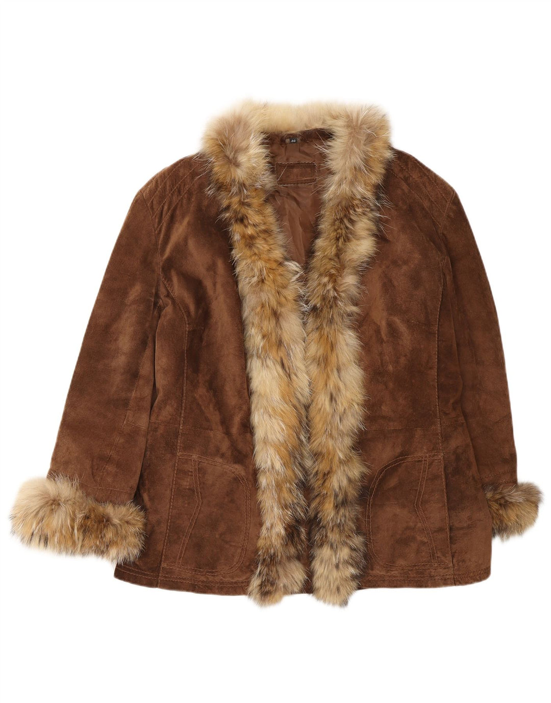 Damska otwarta zamszowa kurtka VINTAGE IT 46, duża brązowa skóra