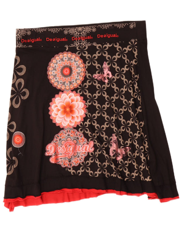 Desigual damska spódnica w kształcie litery A XL W34 czarna bawełniana w kwiaty