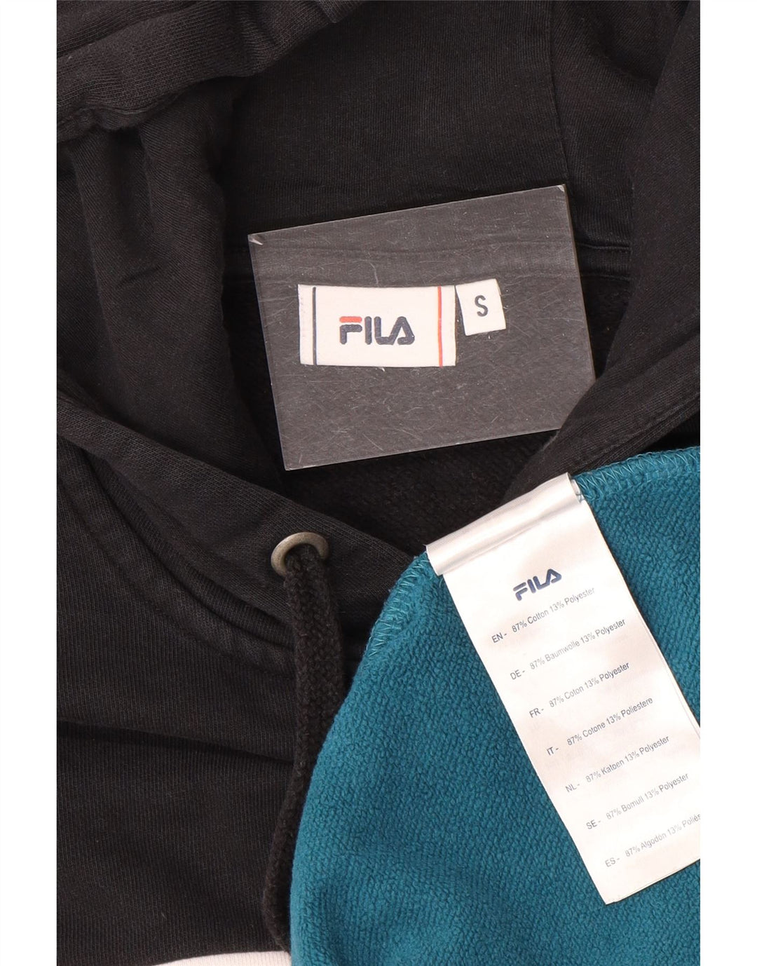 Męski sweter z kapturem Fila, mały, wielokolorowy, bawełniany z blokami kolorów