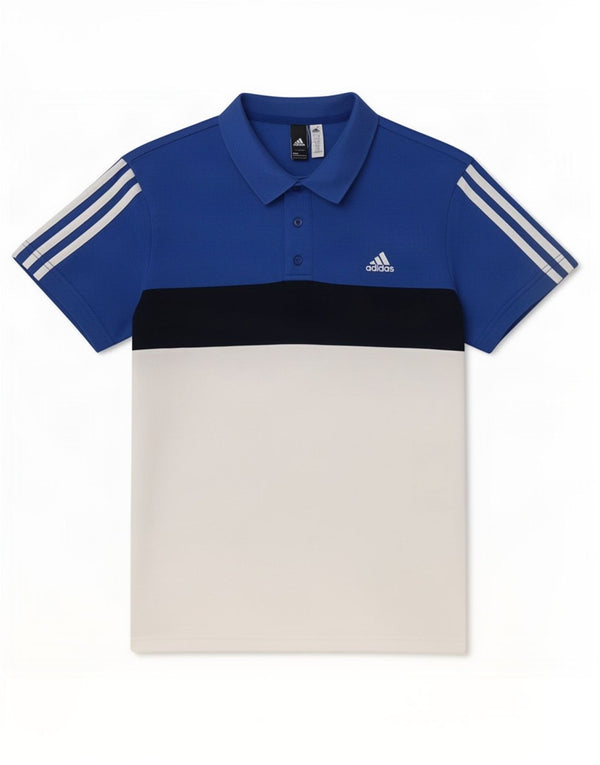 Męska koszulka polo Adidas Climalite, duża, niebieska, bawełniana z blokami kolorów