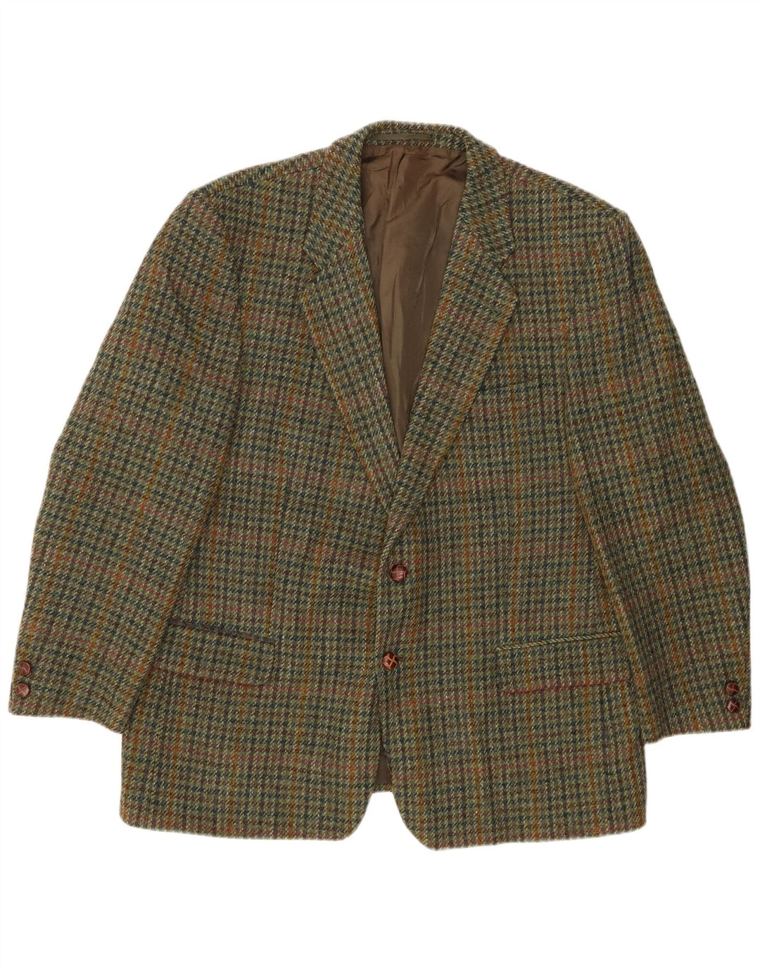 HARRIS TWEED Męska marynarka zapinana na 2 guziki UK 40, duża, khaki w pepitkę