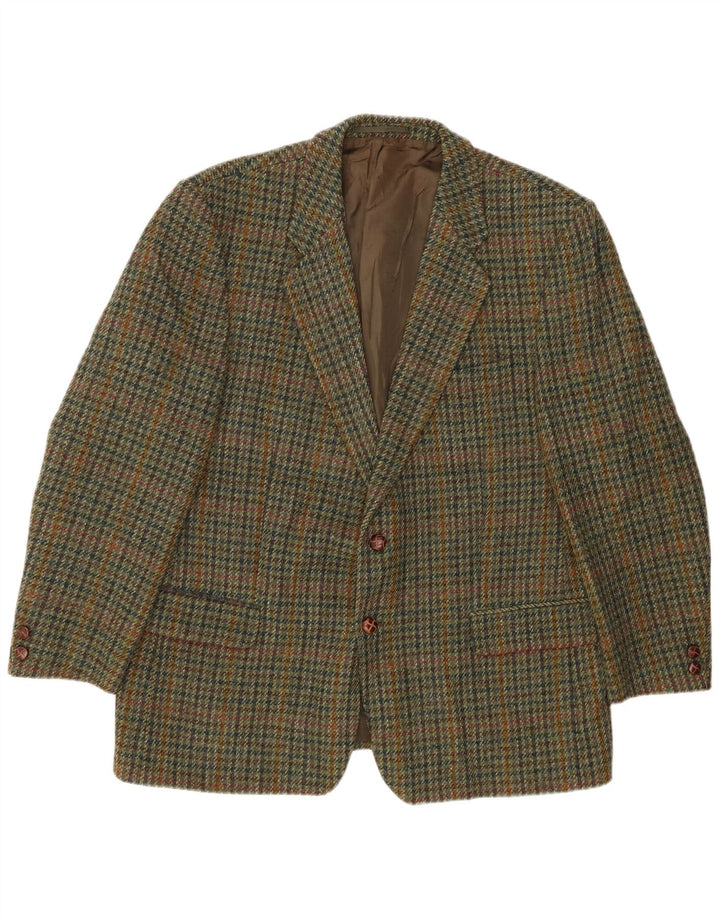 HARRIS TWEED Męska marynarka zapinana na 2 guziki UK 40, duża, khaki w pepitkę
