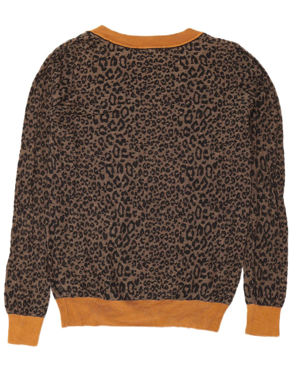Sweter damski Scotch & Soda z dekoltem w kształcie litery V, UK 18 XL, brązowy, zwierzęcy nadruk