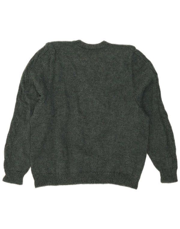 Vintage damski sweter z wycięciem pod szyją, UK 18 XL, zielony w kwiaty