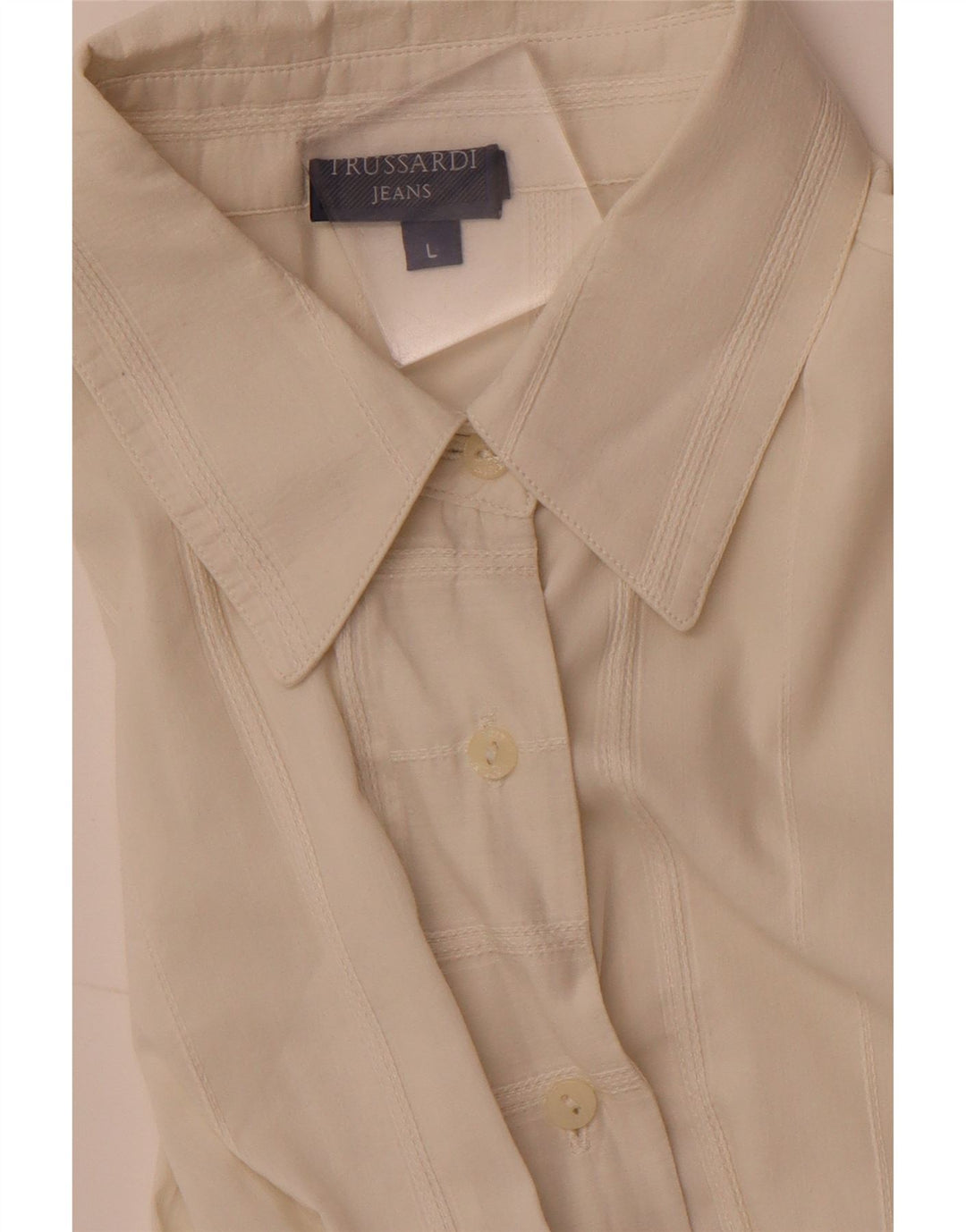 Damska bluzka koszulowa TRUSSARDI JEANS UK 14 w duże złamane białe paski