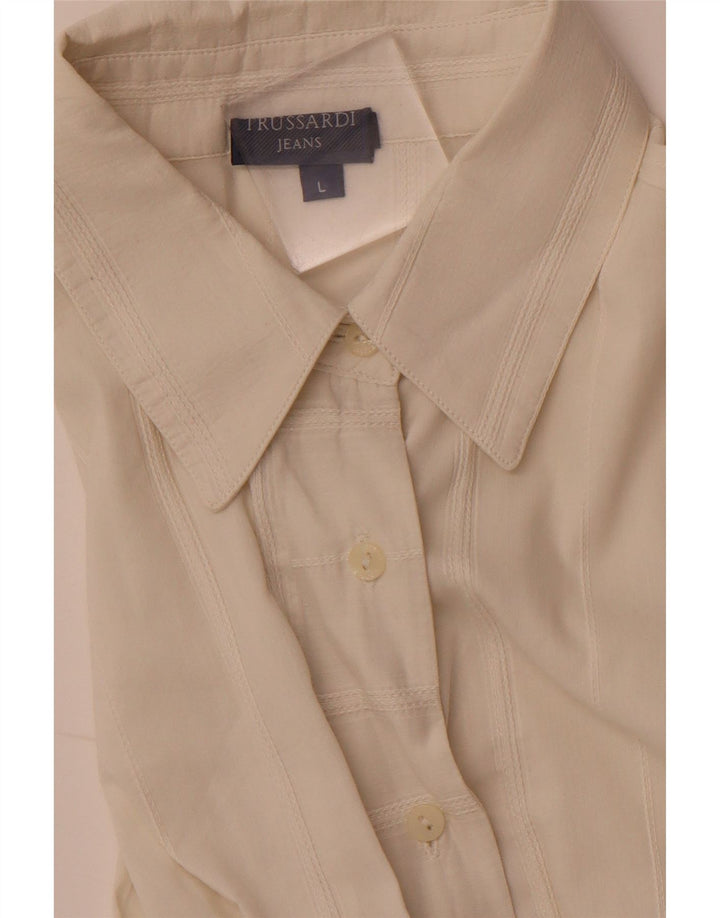 Damska bluzka koszulowa TRUSSARDI JEANS UK 14 w duże złamane białe paski