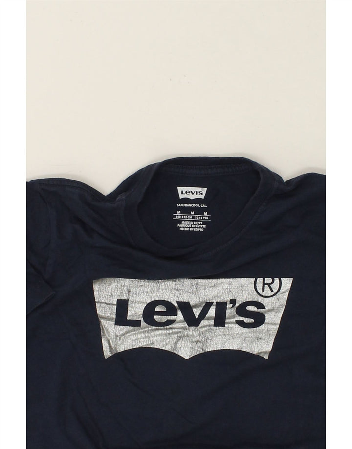 LEVI'S Boys Graphic T-Shirt Top 10-11 Years Medium Navy Blue Cotton Vintage Levi's and Second-Hand Levi's from Messina Hembry 