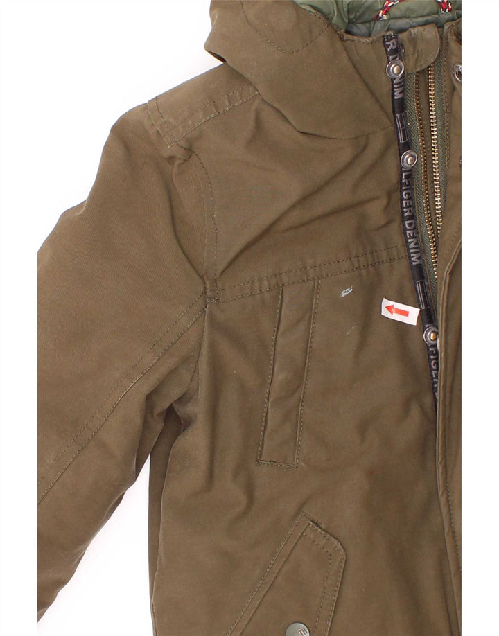 Tommy Hilfiger Chłopięca kurtka parka z kapturem, 5-6 lat, khaki, poliester