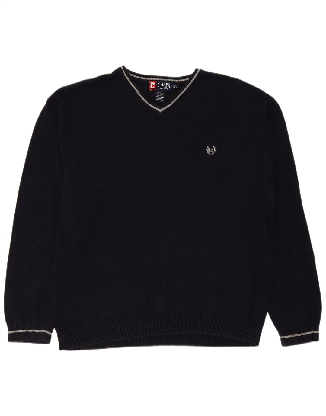 Męski sweter CHAPS z dekoltem w kształcie litery V, XL, granatowy, bawełniany