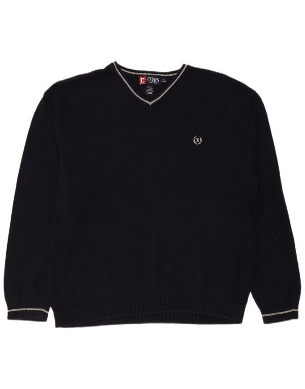 Męski sweter CHAPS z dekoltem w kształcie litery V, XL, granatowy, bawełniany