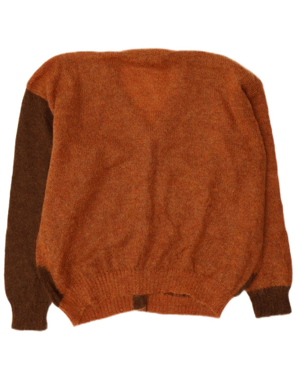 VINTAGE Womens Cardigan Sweater UK 18 XL Orange Colourblock Mohair