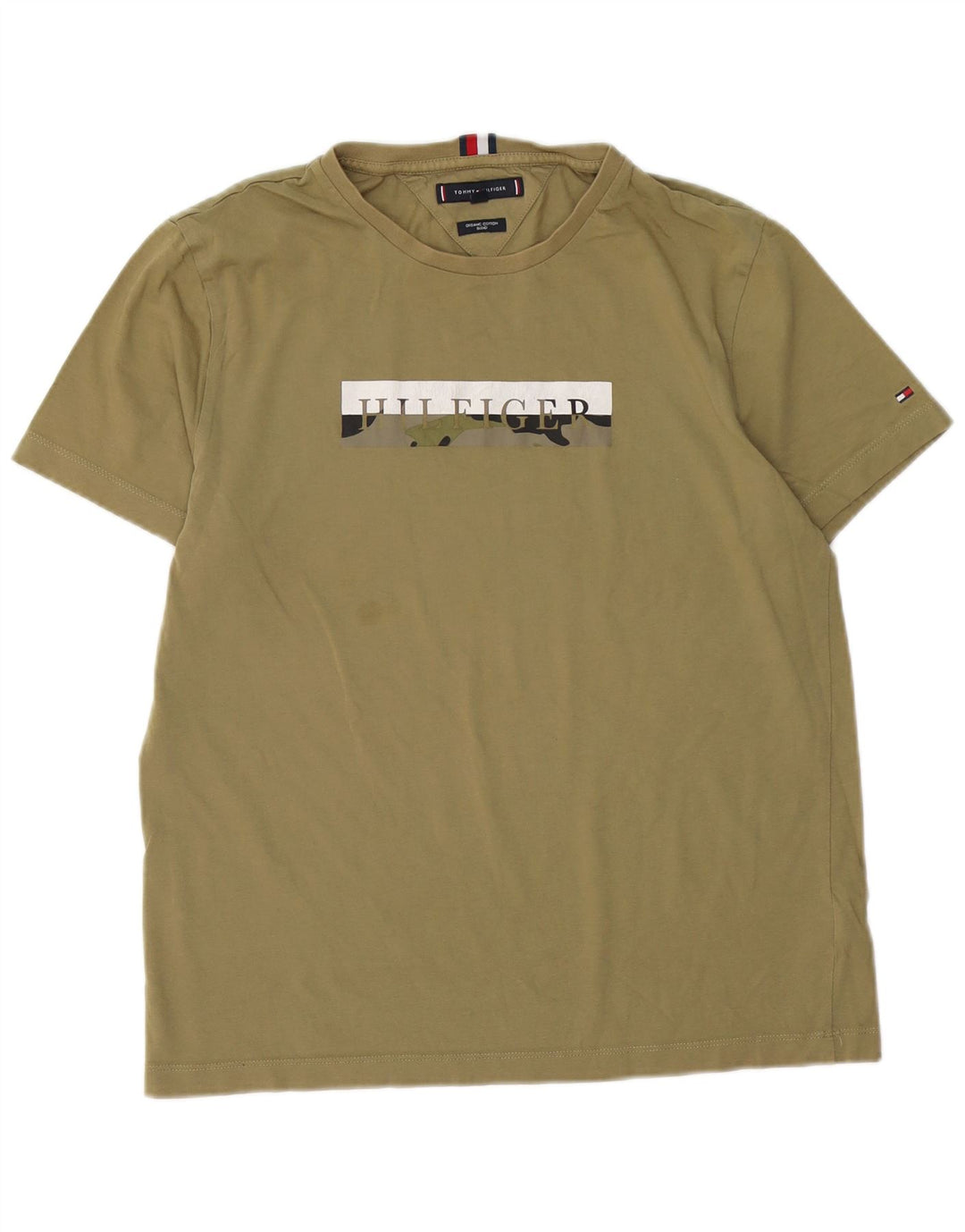 Męski T-shirt z grafiką TOMMY HILFIGER, średnia, bawełniana khaki