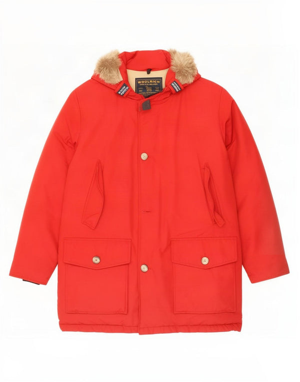 Woolrich Męski ocieplany płaszcz z kapturem UK 36 Small Red Cotton