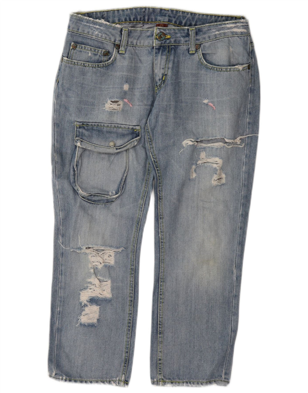 Damskie jeansy Dondup Cargo w trudnej sytuacji, przycięte W28 L24 Niebieskie